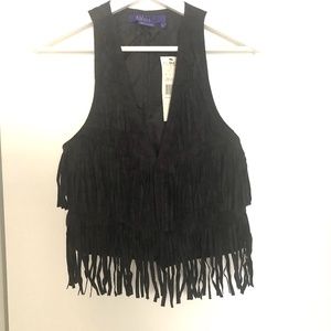 Miley Cyrus & Max Azrica Black Fringe Crop Vest